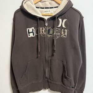 Y2K Hurley Zip-Up Sherpa Waffle Knit Hoodie with Embroidered Logo